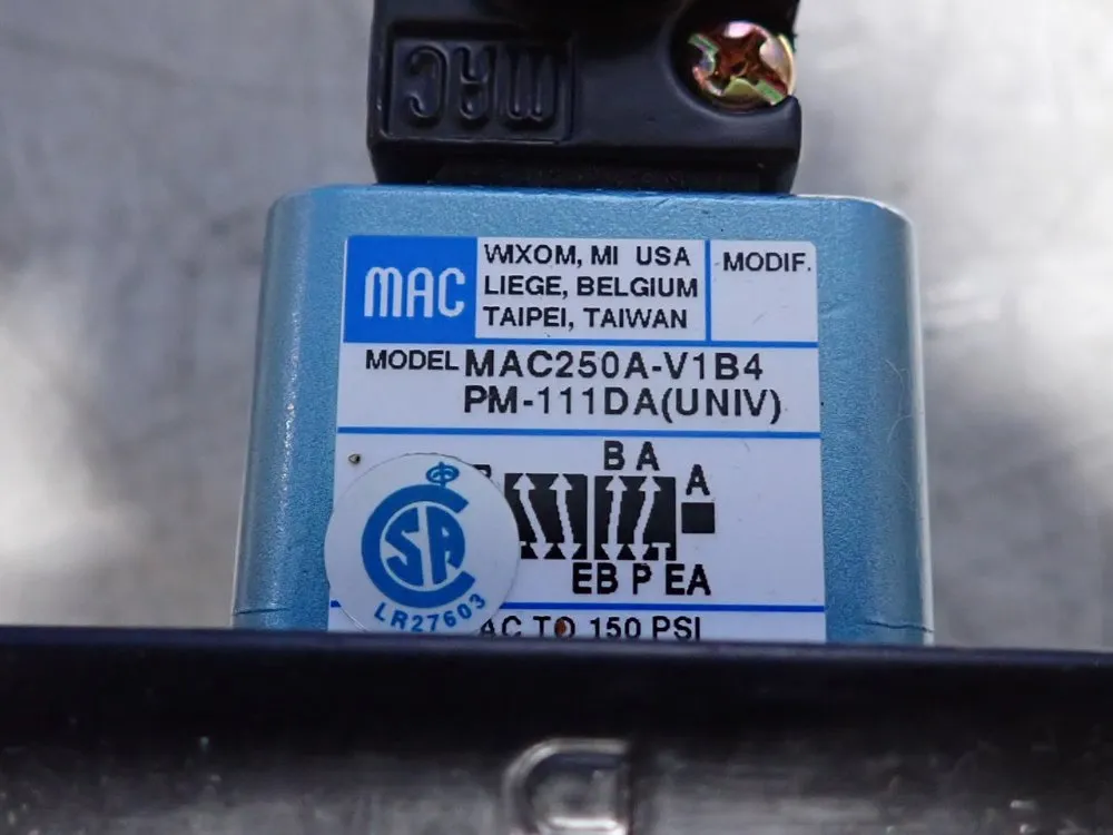 Mac Single Pressure Valve - Mac250a-v1b4pm-111da(univ)