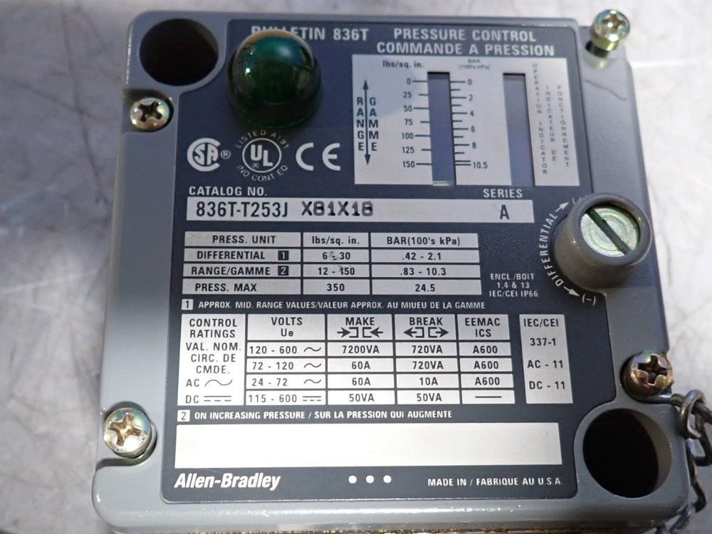 Allen Bradley Pressure Control Switch - 836t-t253jx81x18