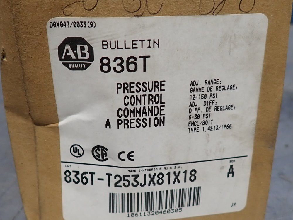 Allen Bradley Pressure Control Switch - 836t-t253jx81x18