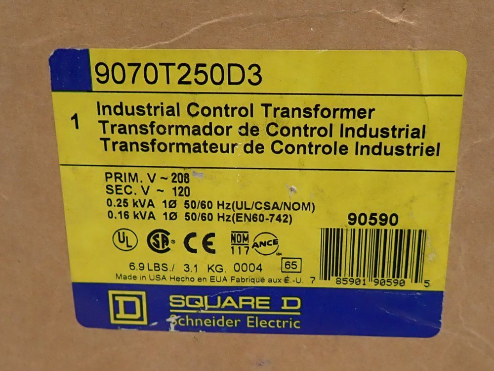 Square D 0.25 Kva Industrial Control Transformer - 9070t250d3