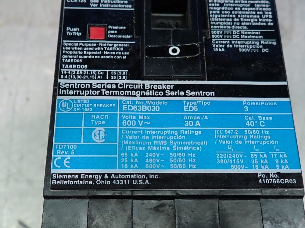 Siemens Circuit Breaker - Ed63b030