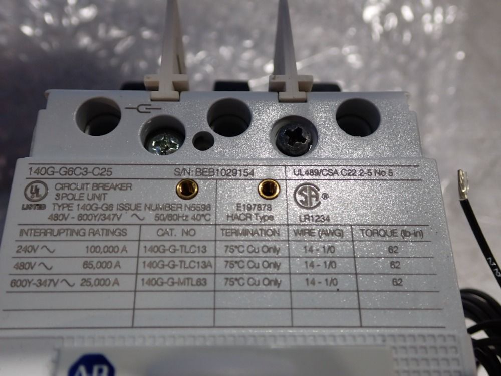 Allen Bradley Circuit Breaker Assembly - 140g-g6c3-c25-kj-mt