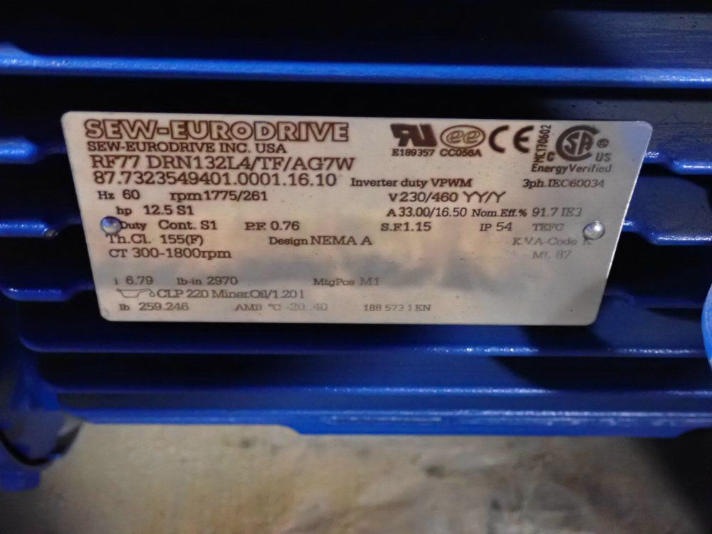 Sew-eurodrive 12.5 Hp Gear Drive - Rf77 Drn132l4/tf/ag7w