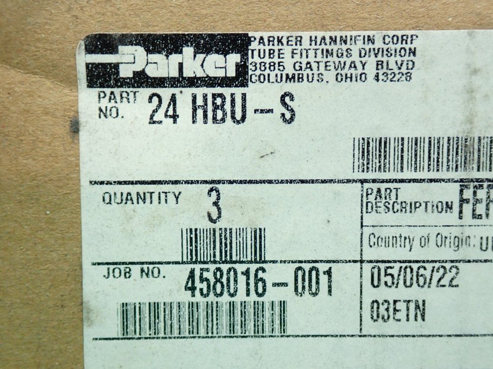 Parker Straight Compression Flareless Fitting - 24hbu-s