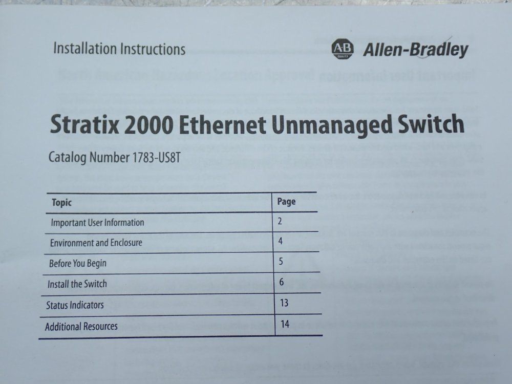 Allen Bradley 8-ports Stratix 2000 Unmanaged Switch - 1783-us8t