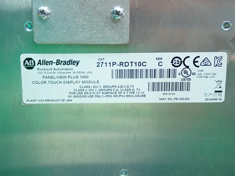 Allen Bradley Operator Interface Panelview Plus 6 - 2711p-rdt10c