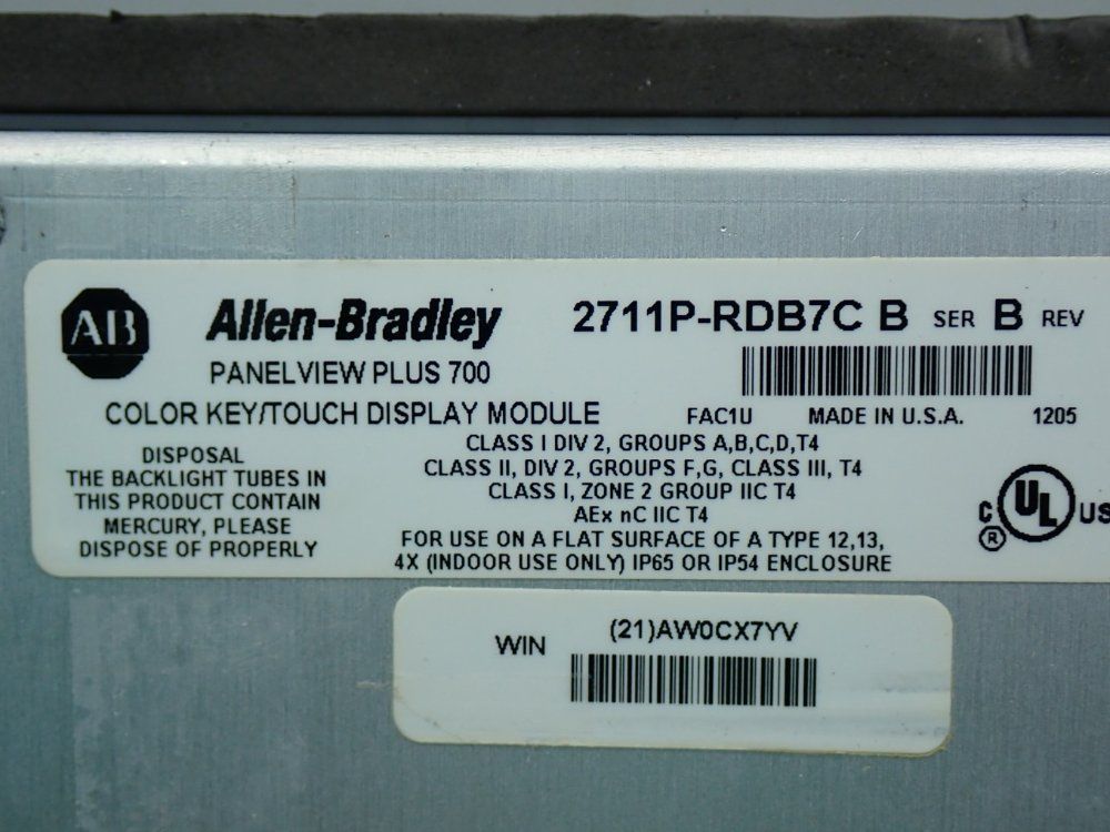Allen Bradley 6.5 Inch Display Panelview Plus 6 Operator Interface - 2711p-rdb7cb