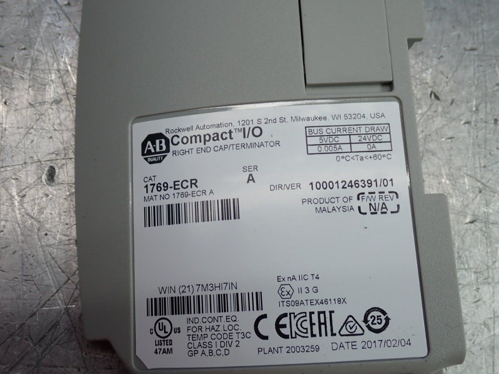 Allen Bradley Right End Cap / Terminator - 1769-ecr