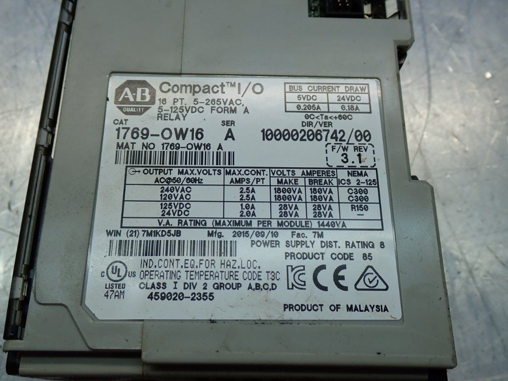 Allen Bradley Micrologix Digital Output - 1769-ow16