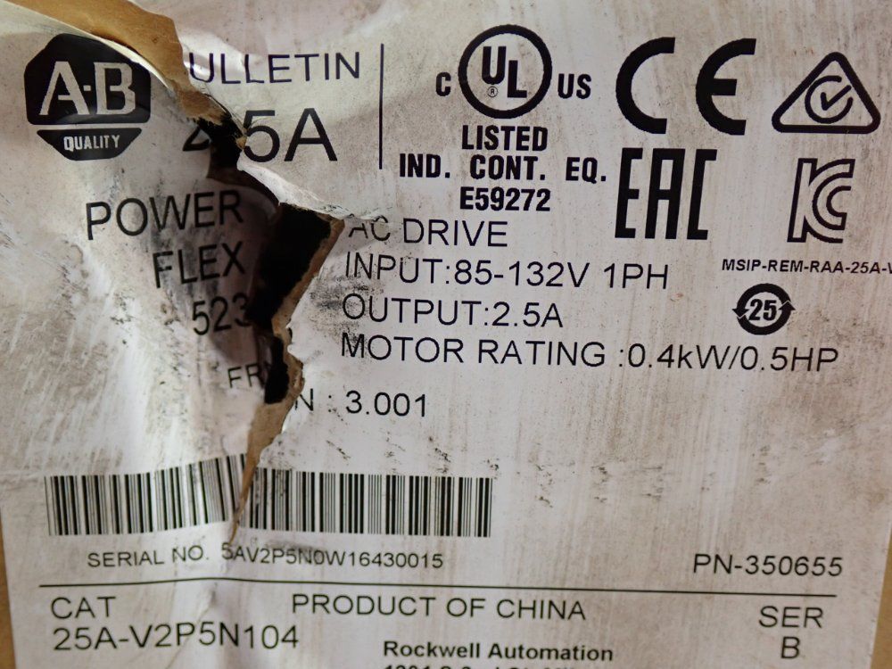 Allen Bradley 1 Hp Ac Drive - 25b-d2p3n104