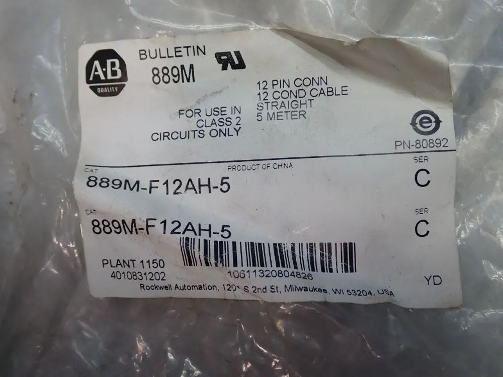 Allen Bradley Cordset - 889m-f12ah-5