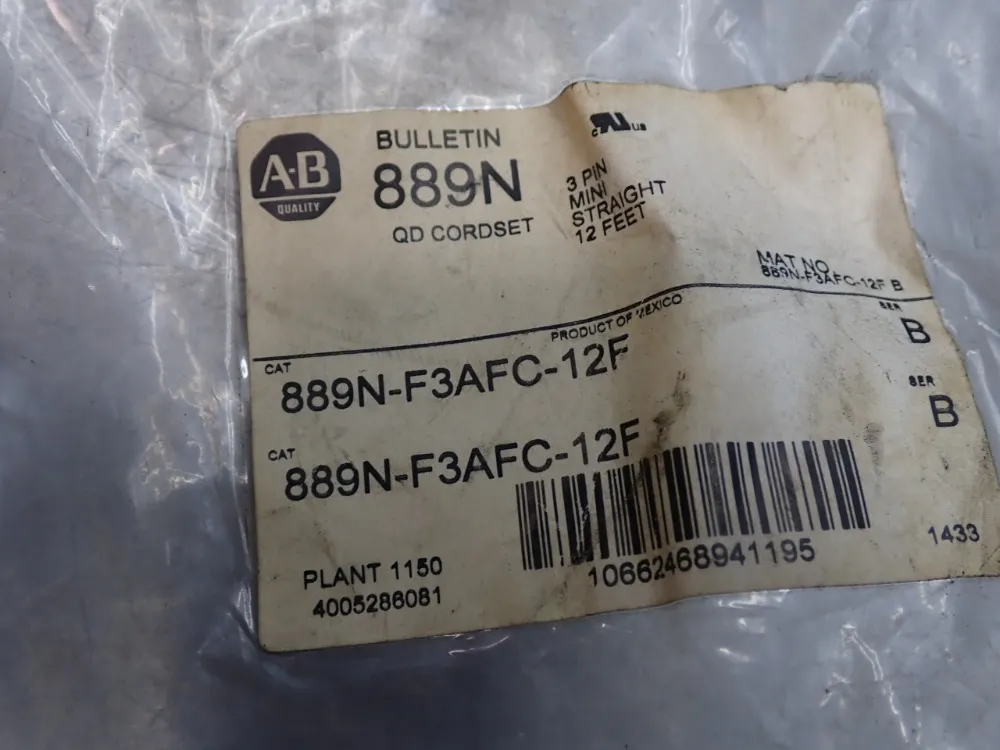 Allen Bradley Mini/minii Plus Cordset - 889n-f3afc-12f