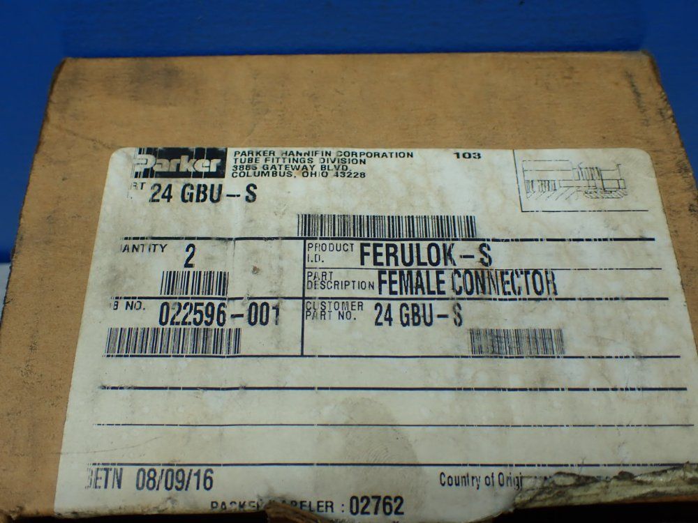 Parker 2 Ferulok 24 Flareless Fittings - 24 Gbu-s