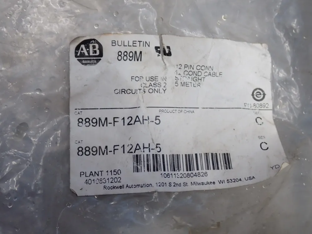 Allen Bradley Cordset - 889m-f12ah-5
