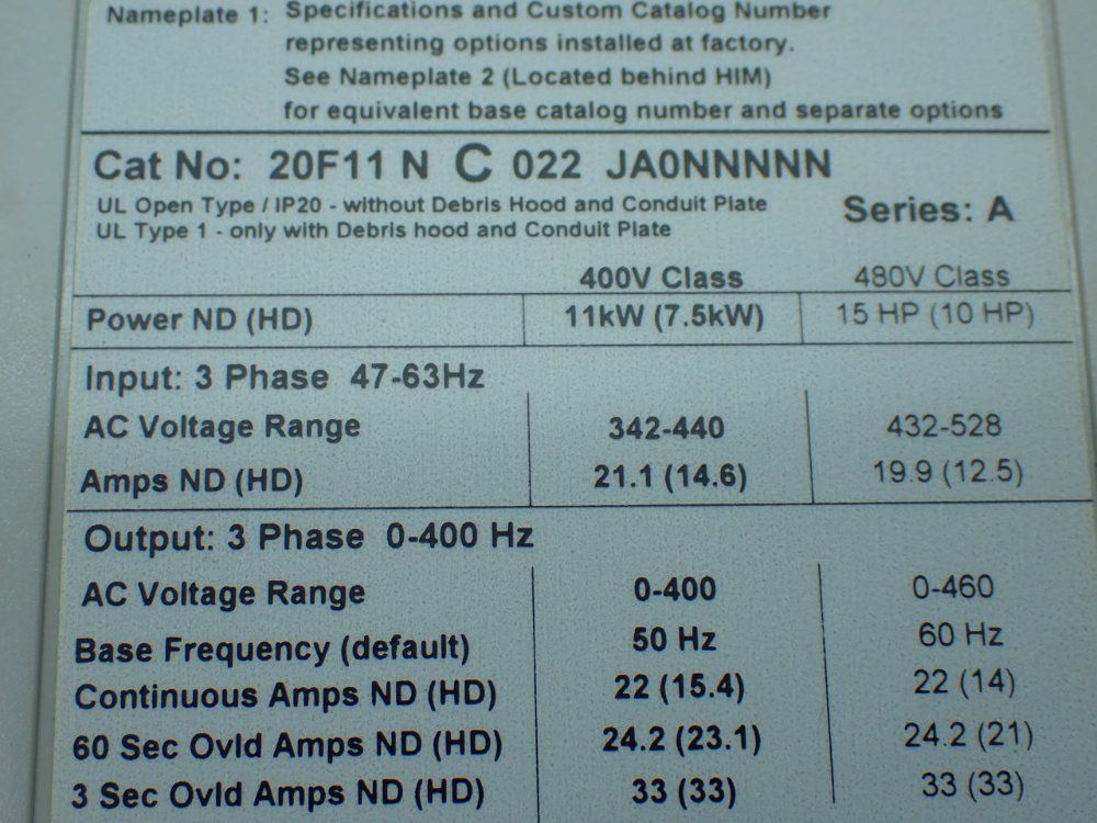 Allen-bradley 10hp Powerflex 753 Servo Drive. - 20f11nc022ja0nnnnn