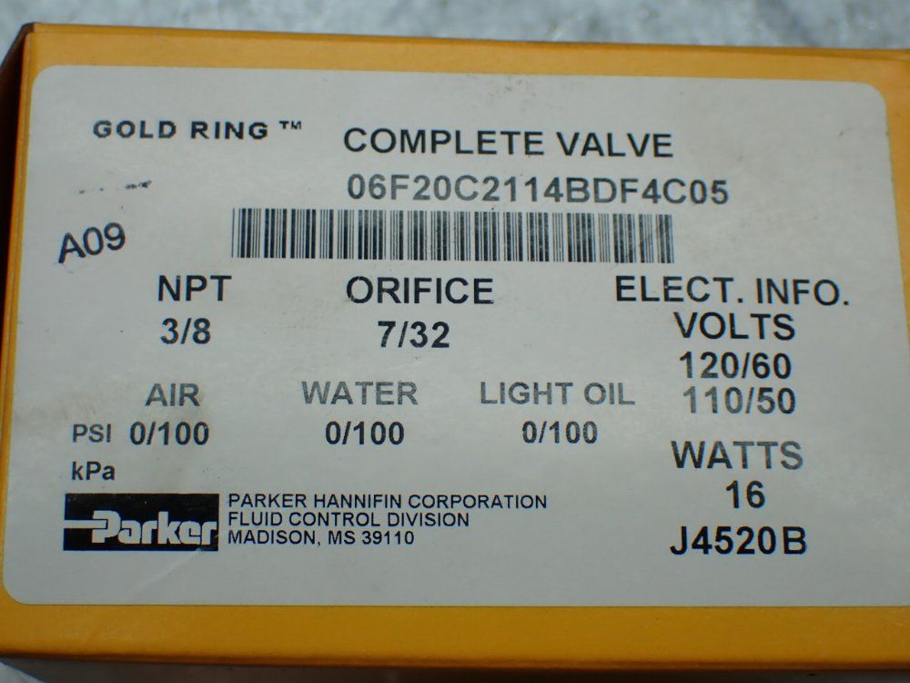 Parker 3/8"npt, 7/32" Oriface, 0-100psi Solenoid Valve. - 06f20c2114bdf4c05