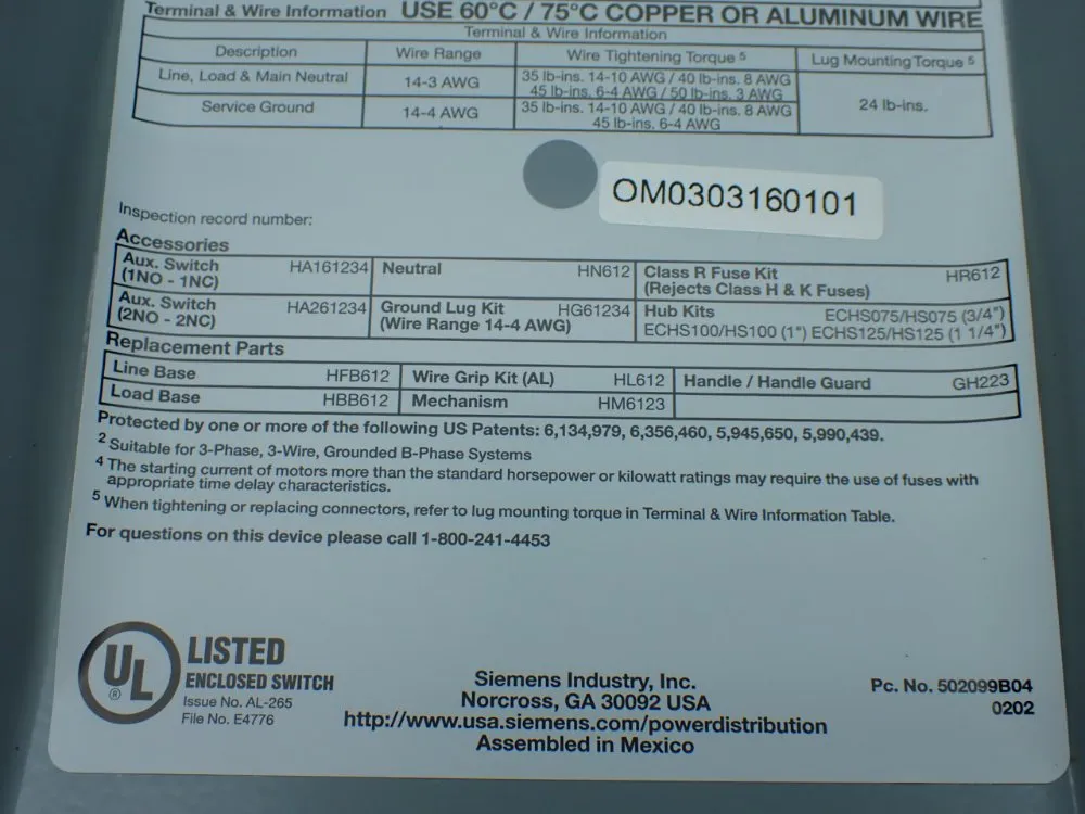 Siemens Fusible General Duty Safety Switch - Gf222nr