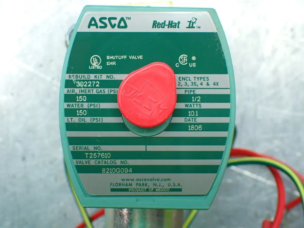 Asco 1/2" Pipe 150psi Redhat Solenoid Valve - 8210g094