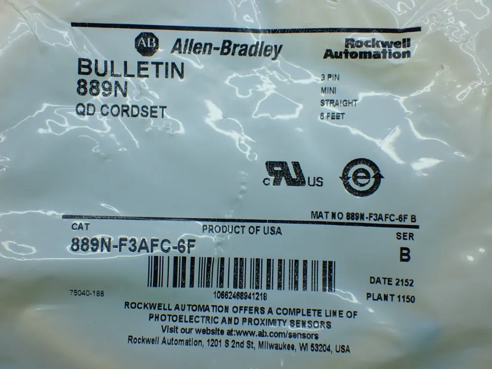 Allen-bradley 6-foot 5 Qd Cordsets - 889n-f3afc-6f