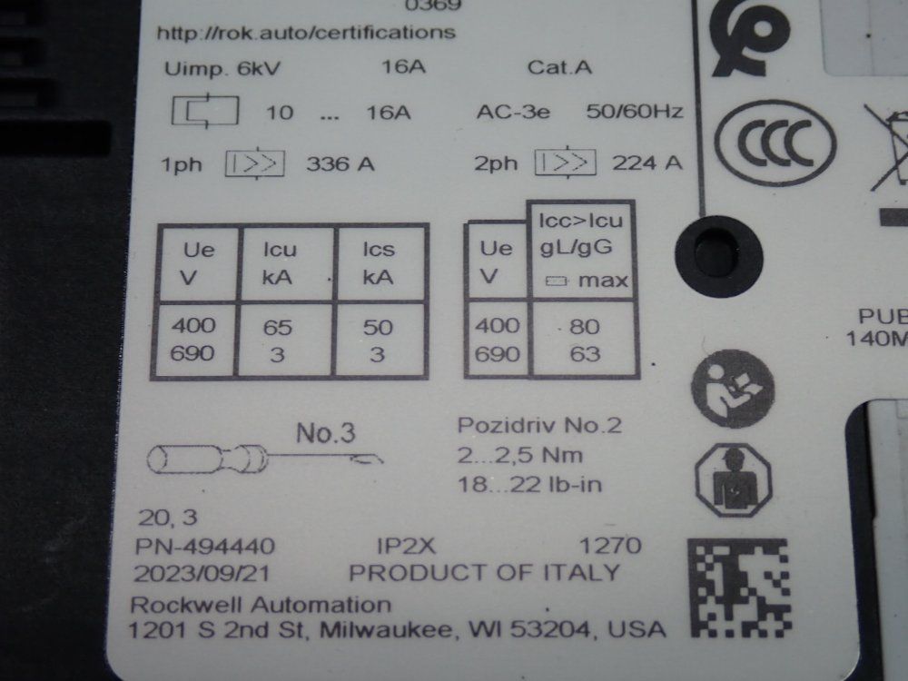Allen Bradley Motor Protection Circuit Breaker - 140mt-c3e-c16