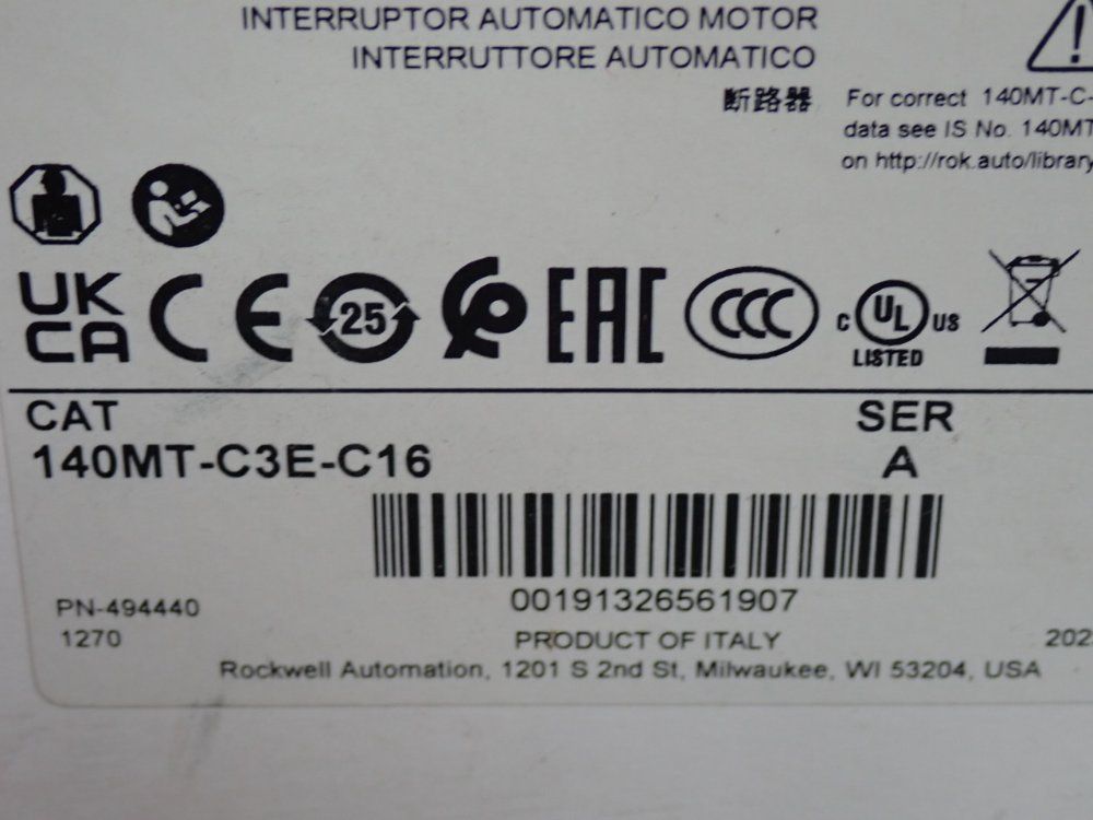 Allen Bradley Motor Protection Circuit Breaker - 140mt-c3e-c16