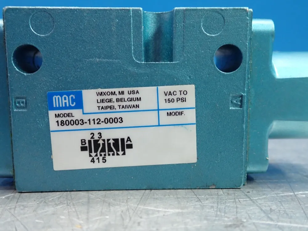 Mac Valves Inc Solenoid Valve, 1800 Series - 180003-112-0003