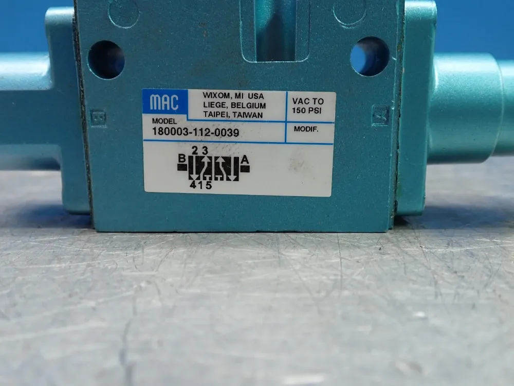 Mac Valves Inc Solenoid Valve, 1800 Series - 180003-112-0039