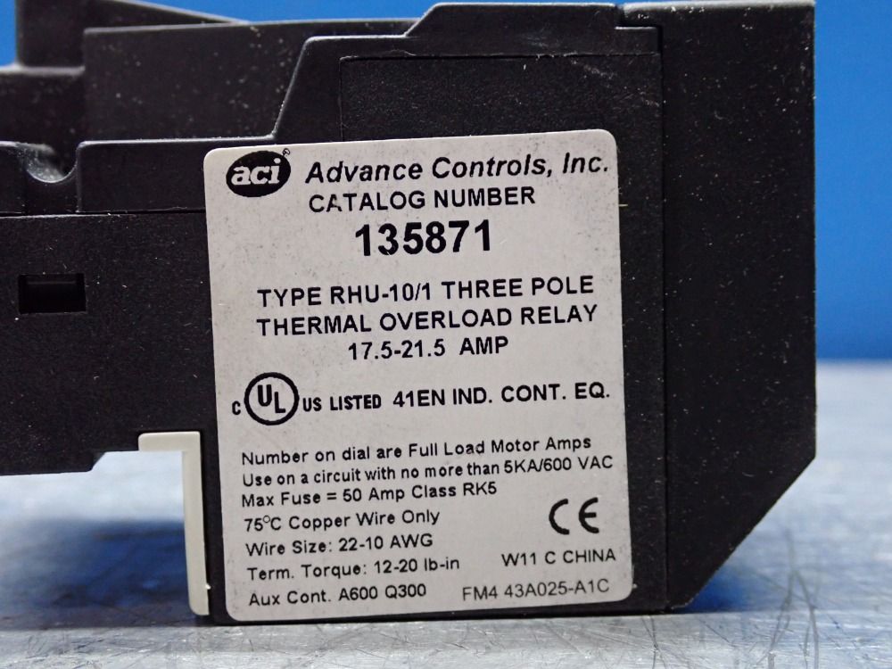 Aci Advanced Controls Inc 15 Hp Relay/thermal Overload - 135871