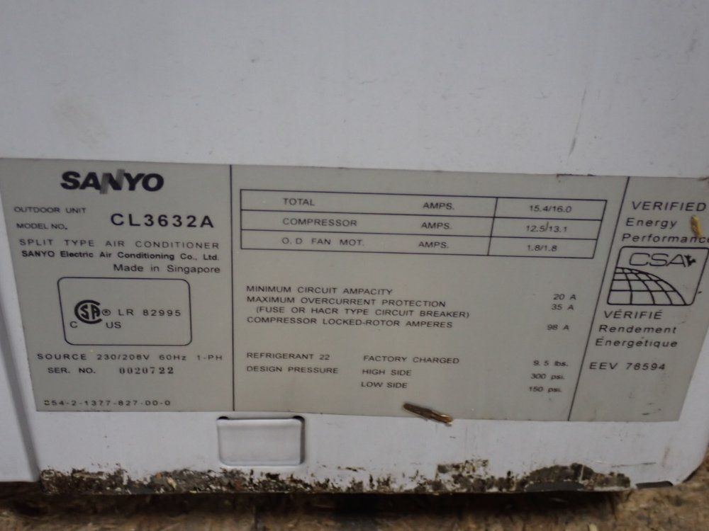 Sanyo 15.4/16.0 A Air Conditioner - Cl3632a