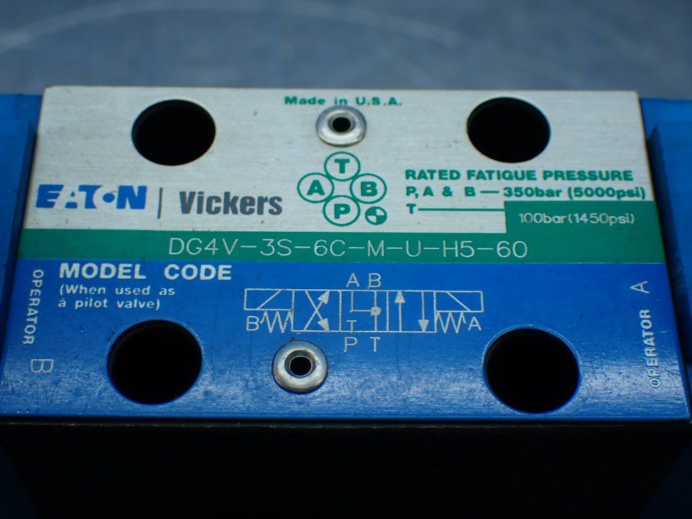 Eaton Vickers Hydraulic Directional Control Valve. Dg4v-3s-6c-m-u-h5-60 - Dg5v-8-s-3c-m-u-h-10