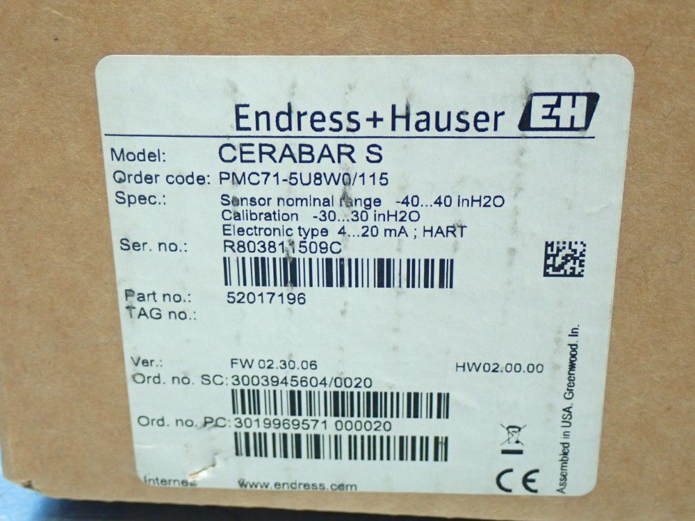 Endress+hauser Digital Pressure Transmitter - Pmc71-5u8w0/115