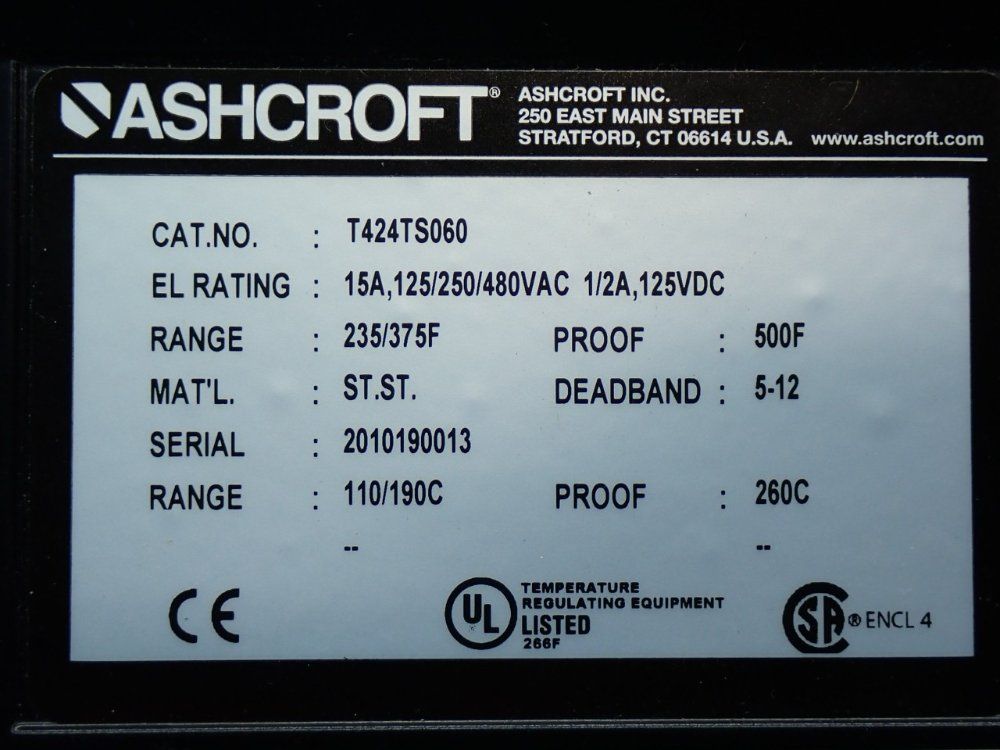 Ashcroft T4-series Watertight Temperature Switch - T424ts060