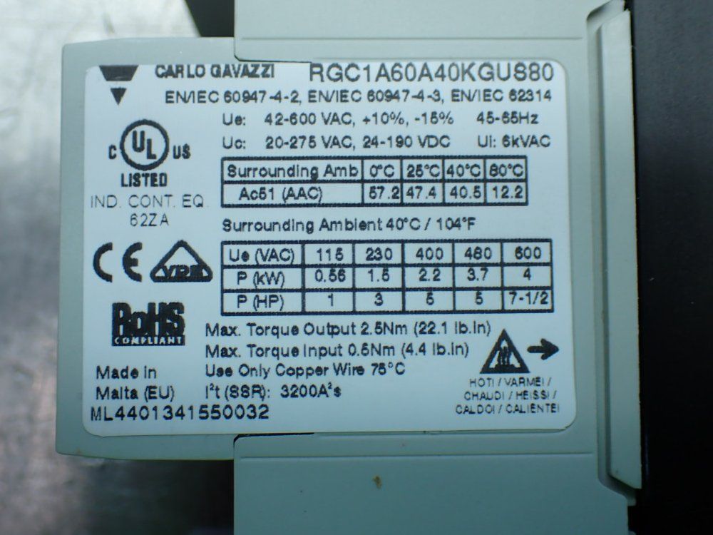 Carlo Gavazzi Solid State Relay - Rgc1a60a40kgus80