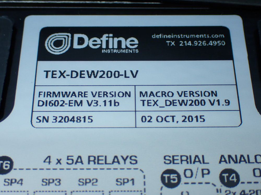Define Rh/temperature Controller - Tex-dew200-lv