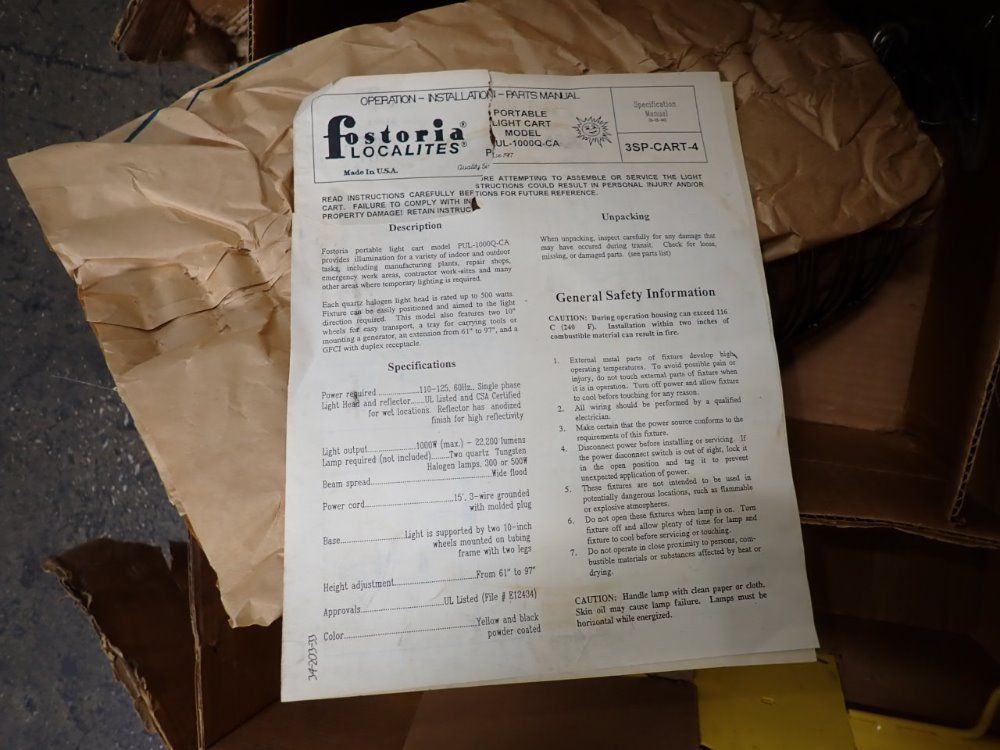 Fostoria Portable Light Cart - Pul-1000q-ca