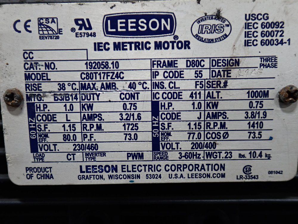 Leeson 1 Hp Iec Metric Motor - C80t17fz4c