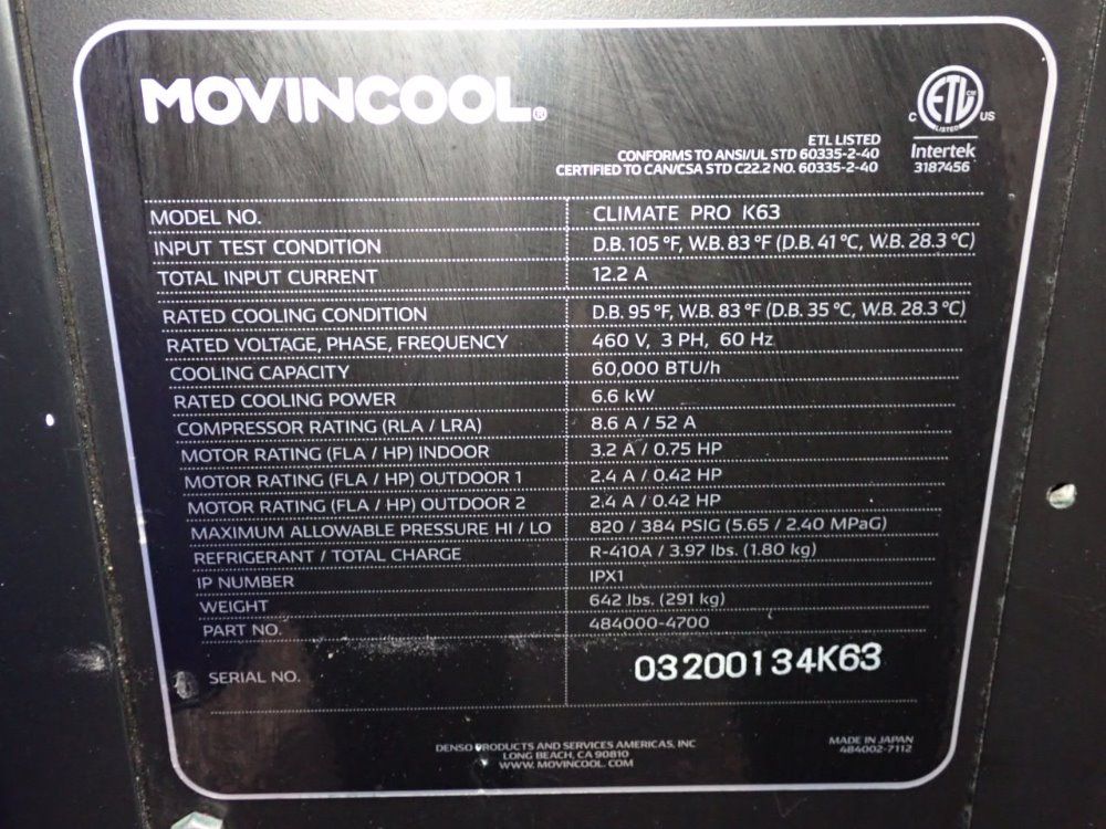 Movincool 60000 Btu/h Portable Air Conditioner - Climate Pro K63