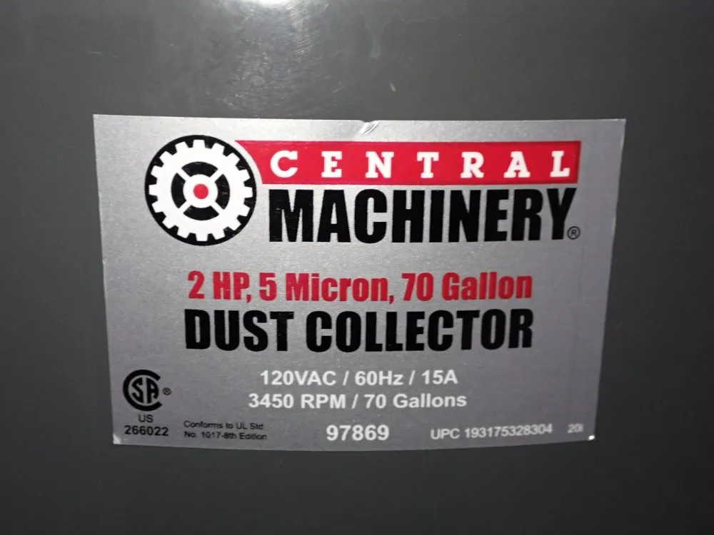 Central Machinery 2 Hp Dust Collector - 5 Micron