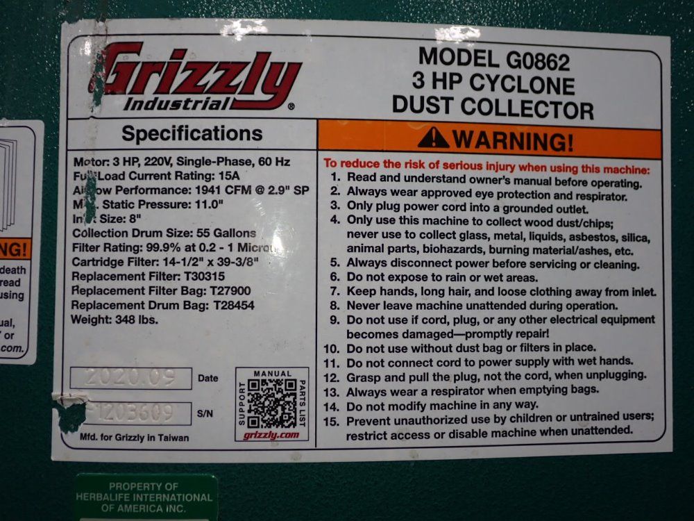 Grizzly 3 Hp Dust Collector