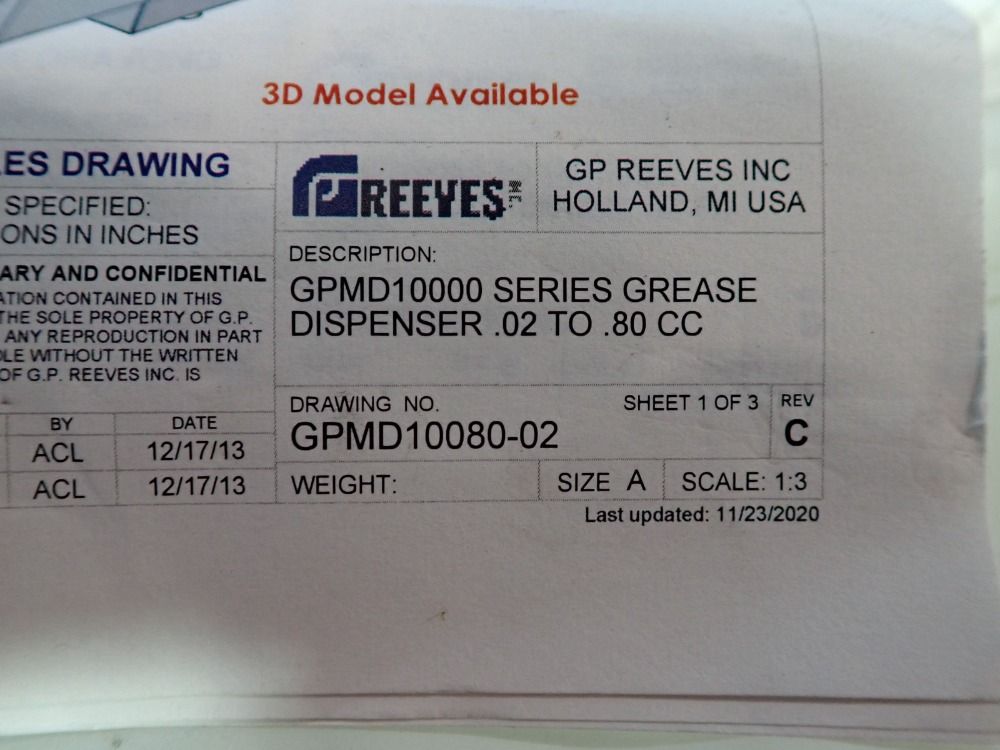 Reeves Grease Dispenser - Gpmd10080-02