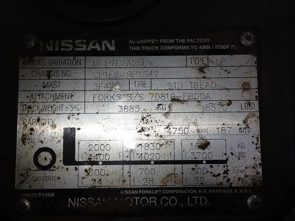 Nissan 4400 Lbs Propane Forklift - Mcp1f2a25lv