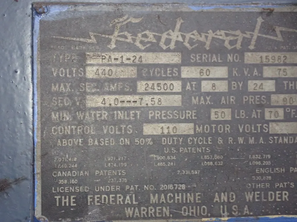 Federal 75 Kva Spot Welder - Pa-1-24