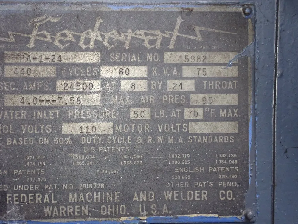 Federal 75 Kva Spot Welder - Pa-1-24