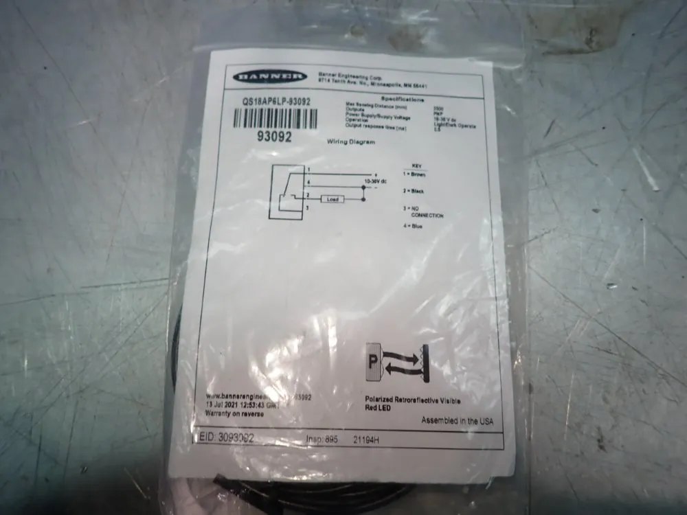 Banner Photoelectric Sensor - Qs18ap6lp-93092