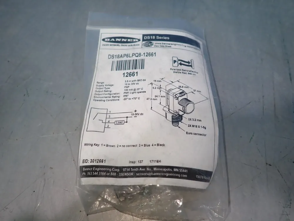 Banner Photoelectric Sensor - Ds18ap6lpq8-12661