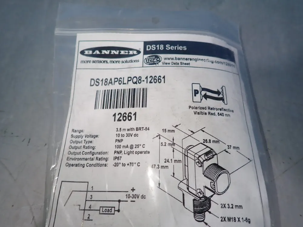 Banner Photoelectric Sensor - Ds18ap6lpq8-12661