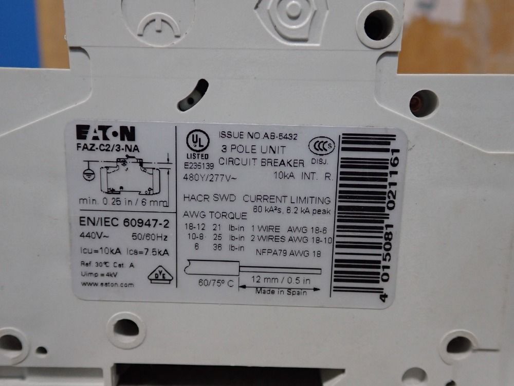 Eaton Circuit Breakers, Qty: 11 - Faz-c2/3-na