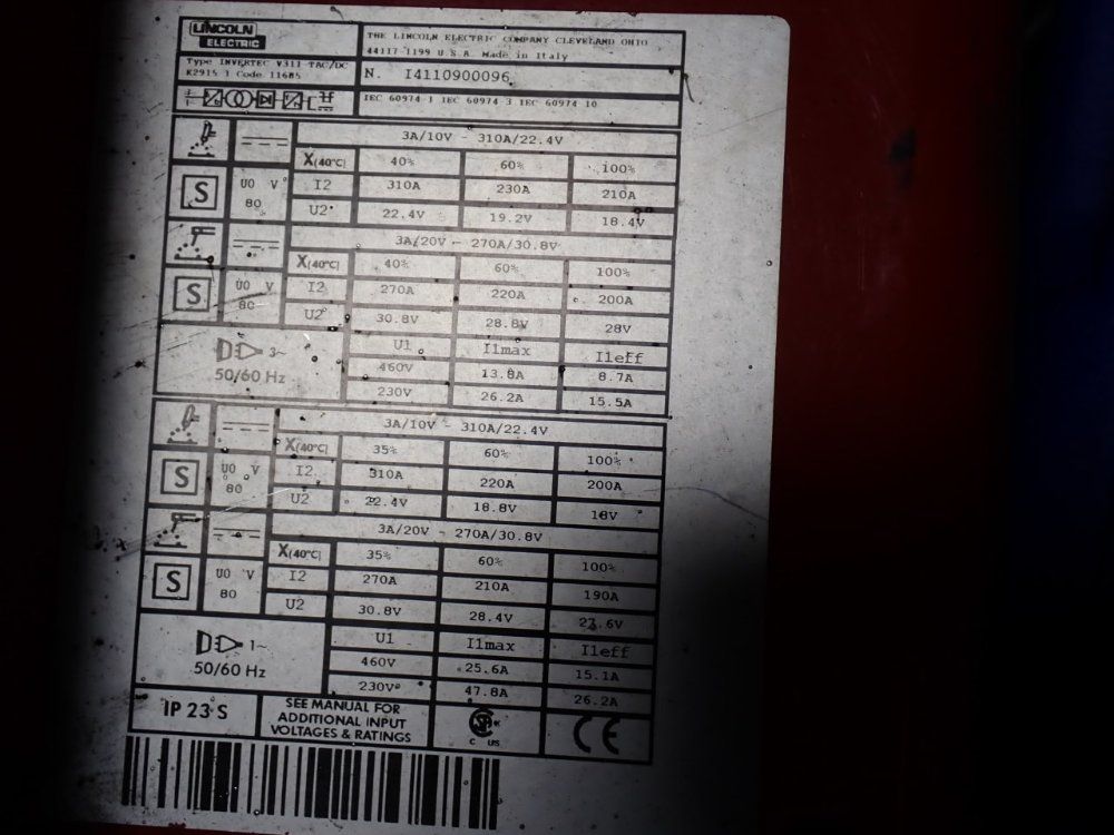 Lincoln Electric 310 Amps Welder - Invertec V311-t Ac/dc