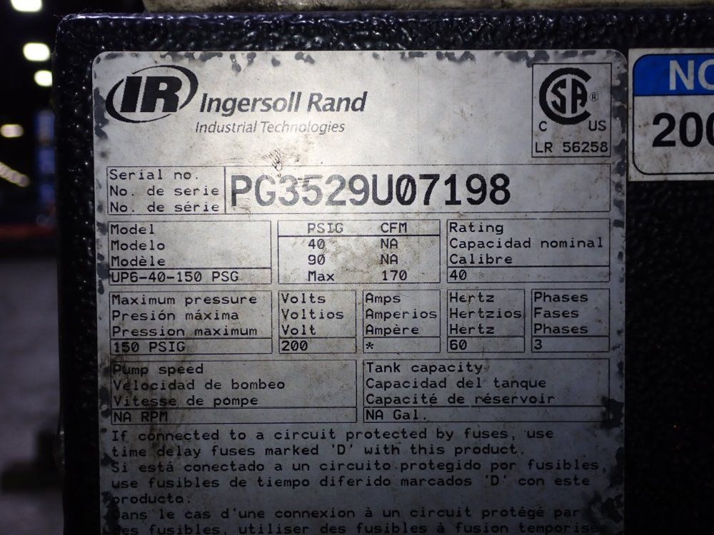 Ingersoll Rand Air Compressor - Up6-40-150