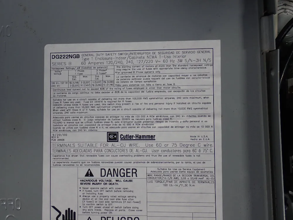 Cutler-hammer 60a / 240v Safety Switch - Dg222ngb